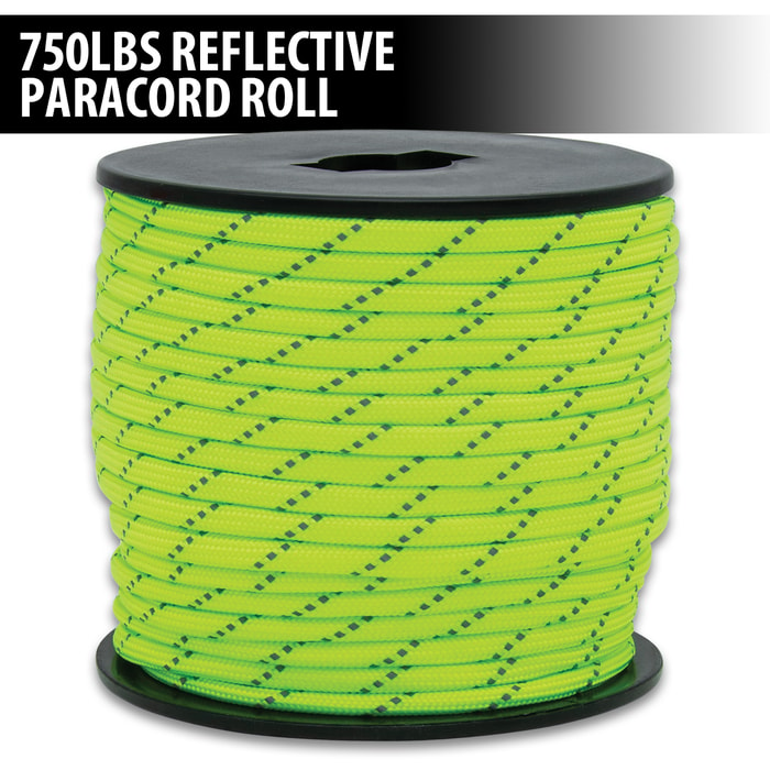 Full image of Florescent Green 750LBS Reflective Paracord Roll.